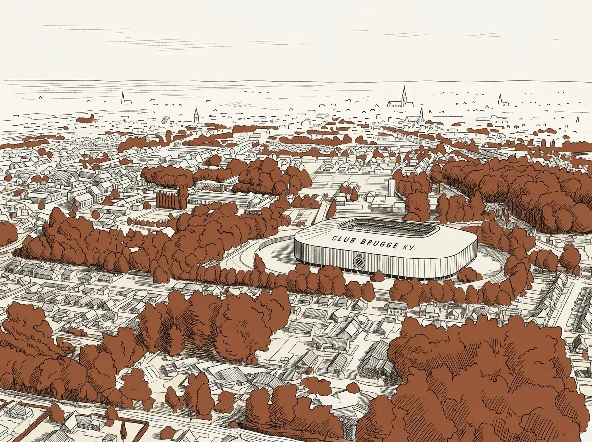 Le futur stade de Bruges, dessin aux traits